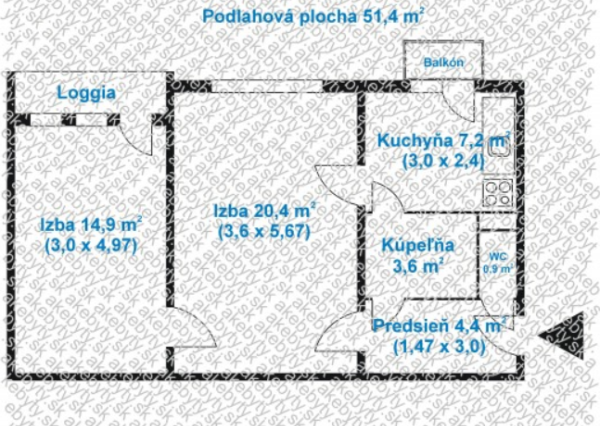 RealityDS - PREDAJ 2-izbového bytu, balkón+loggia, Komárnická